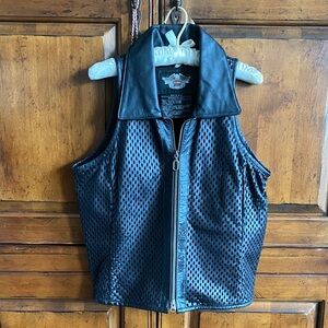 Harley-Davidson Black Mesh Leather Vest size Large